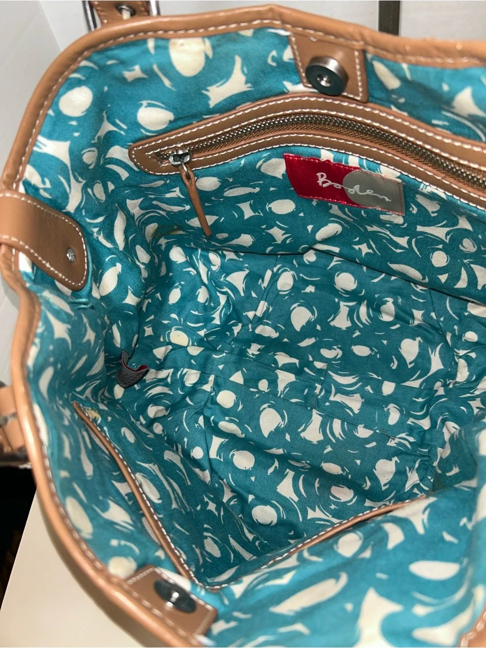 Boden Silver Metallic Coated Corton Tan Leather Tote Shoulder Bag